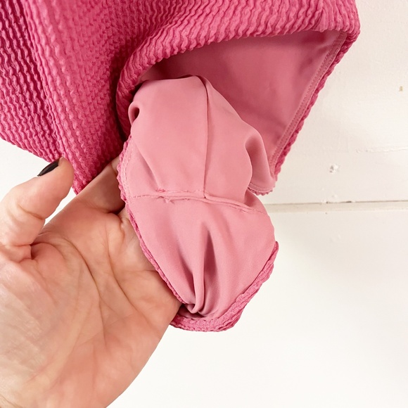 Veronica Beard Salis swimsuit one piece pink textured deep V Halter Tie Size XS - Picture 9 of 15